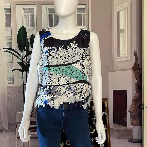 Bar III Printed Sleeveless Laced Top. Cobalt Glace Combo. Size XL. P63/A2289 - Picture 2 of 9